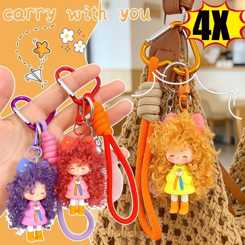 1/2/4 Unidades Chaveiro De Boneca De Cabelo Encaracolado De Desenho Animado-Presente Para Meninas-Ornamento De Suspensão
