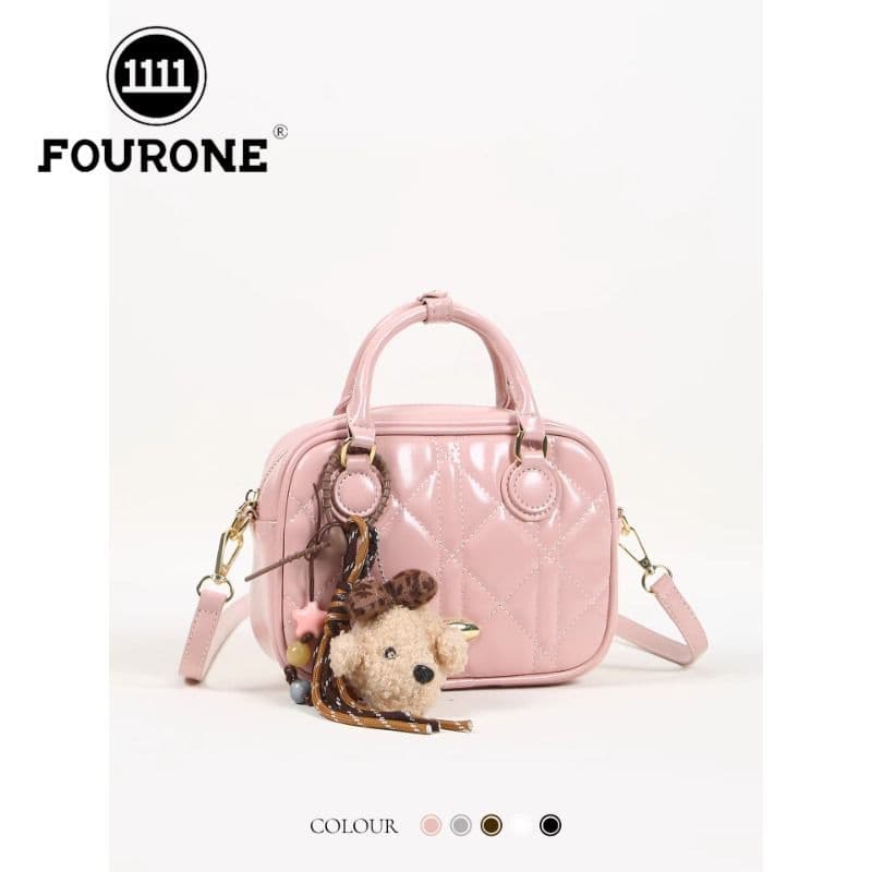 [FOUR ONE] Bolsa almofadada versátil e moderna com padrão de diamante, bolsa de mão elegante e retrô, bolsa transversal