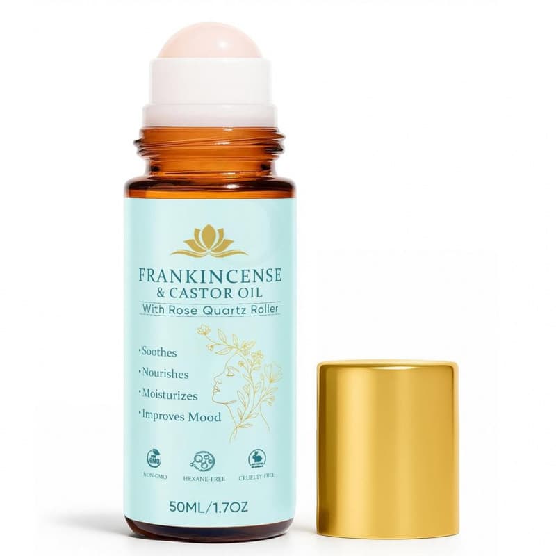 Óleo de incenso e óleo de rícino, óleo de rícino com esfera de quartzo rosa, 100% natural, orgânico, prensado a frio, re