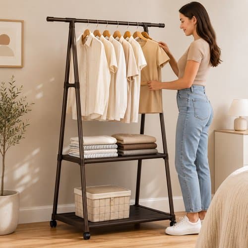 Arara Cabideiro Aço 2 Prateleiras Anti-Ferrugem Reforçada Preta Closet