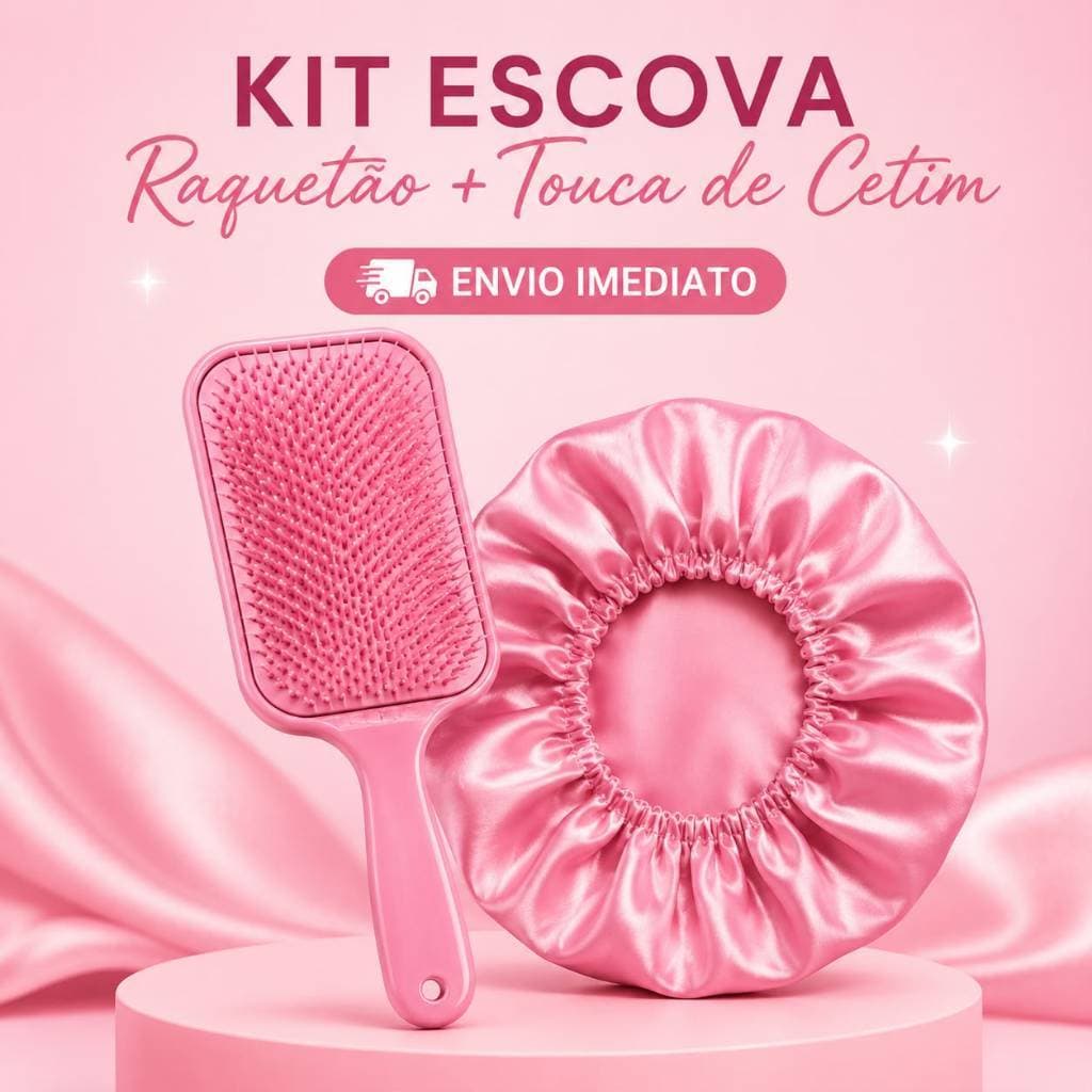 Kit 80 peças = 40 Touca de Cetim rosa + 40 Escova roxa RAQUETÃO salão beleza CABELO *LER DESCRIÇÃO