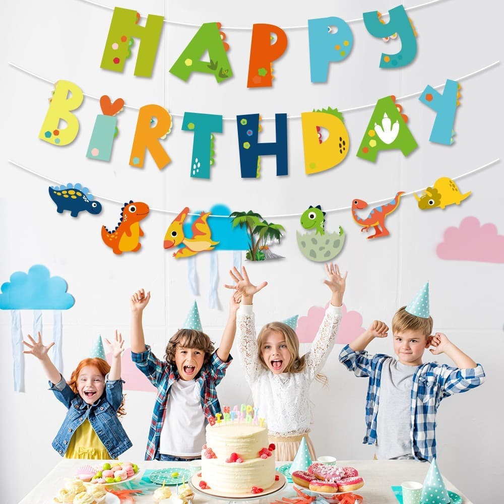 Ins coreia bebê primeiro aniversário doce cor dinossauro puxar bandeira Bunting puxar flor festa decoração Banner de pap