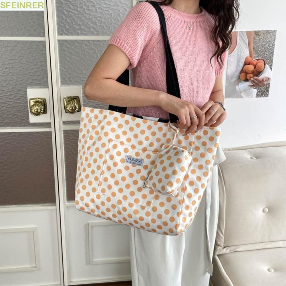 Bolsa Tote Dupla Face SFEINRER , De Bolinhas De Nylon Com Zíper De Grande Capacidade Ombro Casual Cadarço