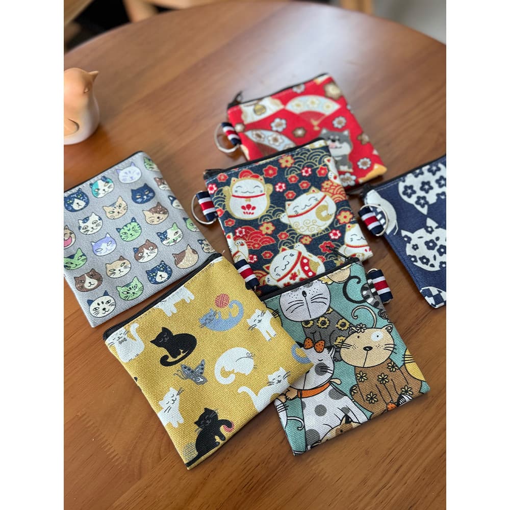 Bolsa de moedas pequena quadrada Mini bolsa pequena fortuna filhote de cachorro dos desenhos animados bonito gato sorte