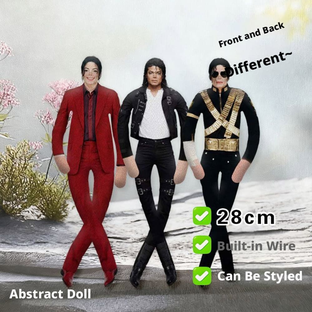 Boneca De Pelúcia Posável Em Vários Estilos Michael Jackson Com Moldura De Arame Embutida 28 Cm Frontal Traseira Design