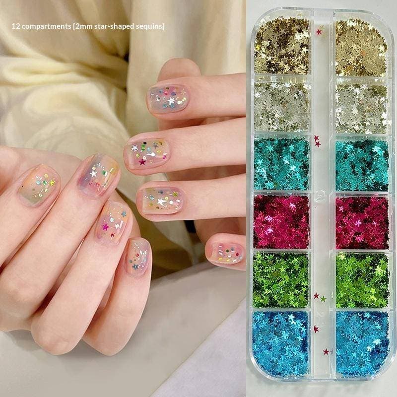 Beautyus 12 Grades Estrela Lantejoulas De Cinco Pontas Colorido Arte Do Prego Charme Brilho 3D Rebite Decoração DIY Mani