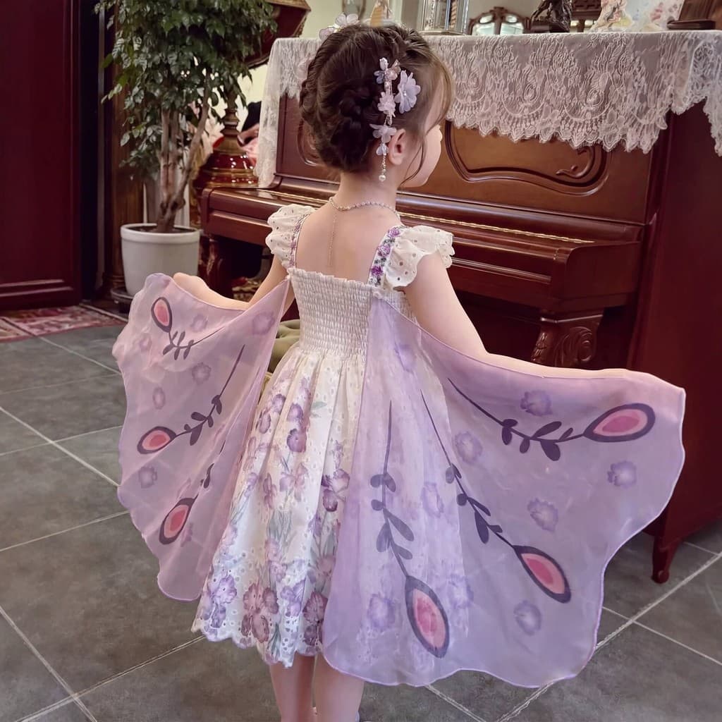 Vestido de princesa com asas de borboleta de verão para meninas de 3 a 12 anos
