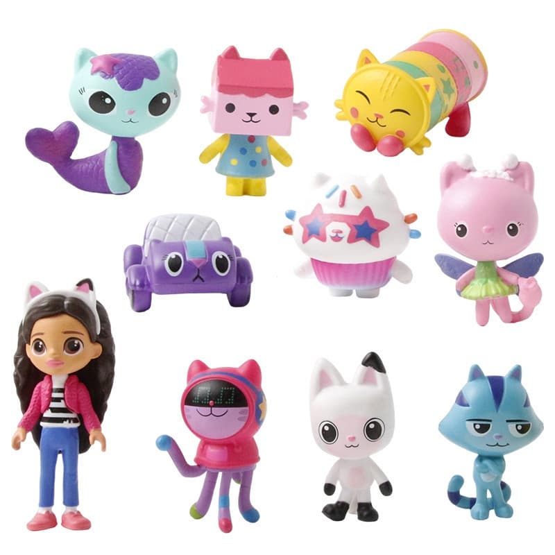 10 peças/conjunto 3-7cm Personagens de Desenho Animado da Casa de Bonecas da Gabby Anime Gabby Girl Cake Cat Mel Pillow