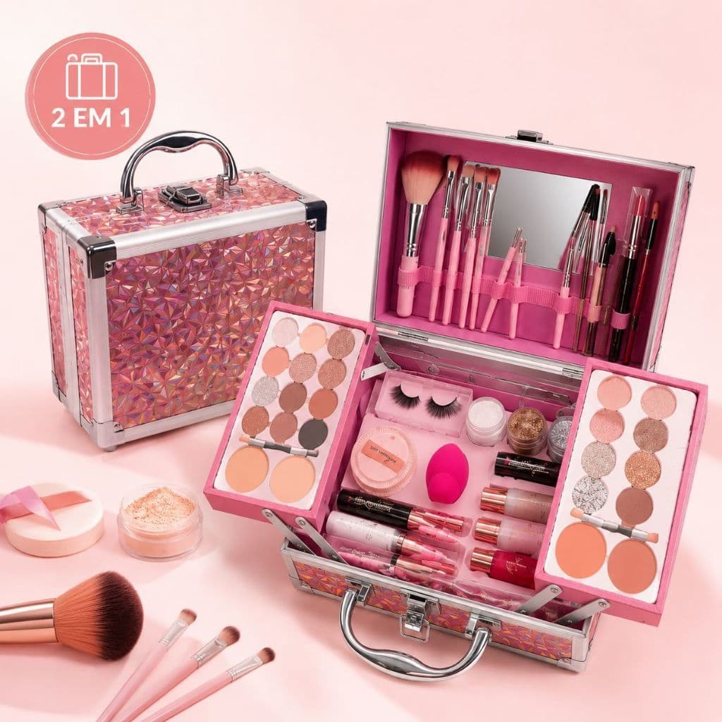 Maleta Completa de Maquiagem Luxo Presente Dia dos Namorados Sombra Blush Iluminador
