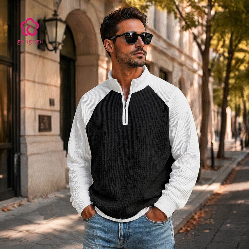 [gongzgu] Roupas Casuais Elegantes Para Escritório , Moletom Masculino Com Zíper E Manga Comprida De Poliéster Macio Gol