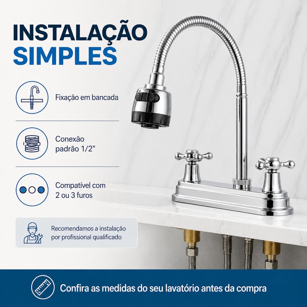 Torneira Flexível 360 Graus para Pia Cozinha com Chuveirinho Bica Móvel Misturador Quente Fria Cromada