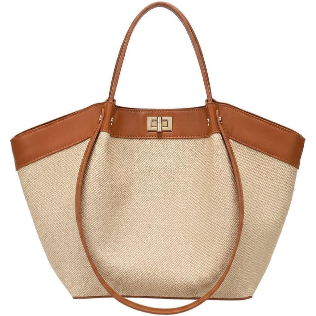 Bolsa Tote Feminina de Lona e Couro Sintético, Bolsa de Ombro com Alça Superior Alada, Elegante para Trabalho, Escritóri