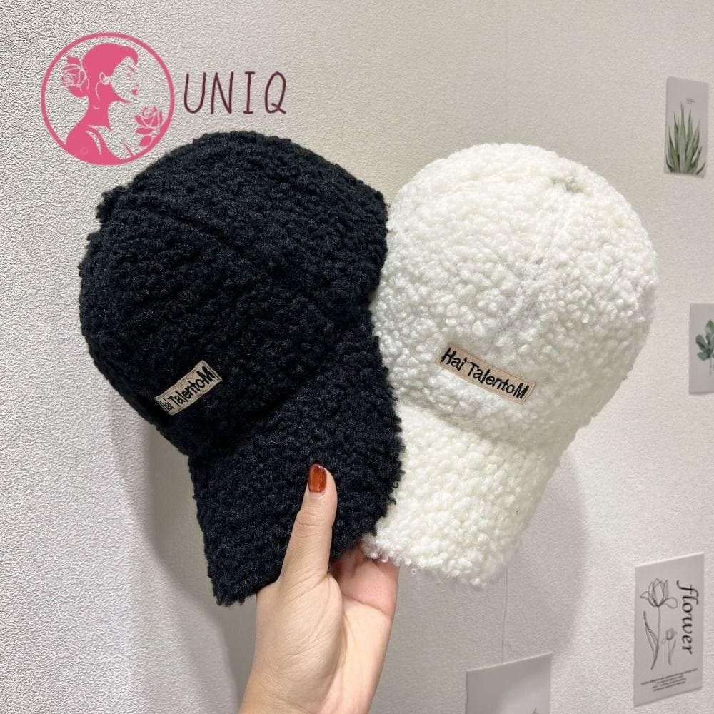Boné de beisebol feminino UNIQ, pelúcia macia para proteção contra o frio, adequado para meninas, em lã sintética de cor