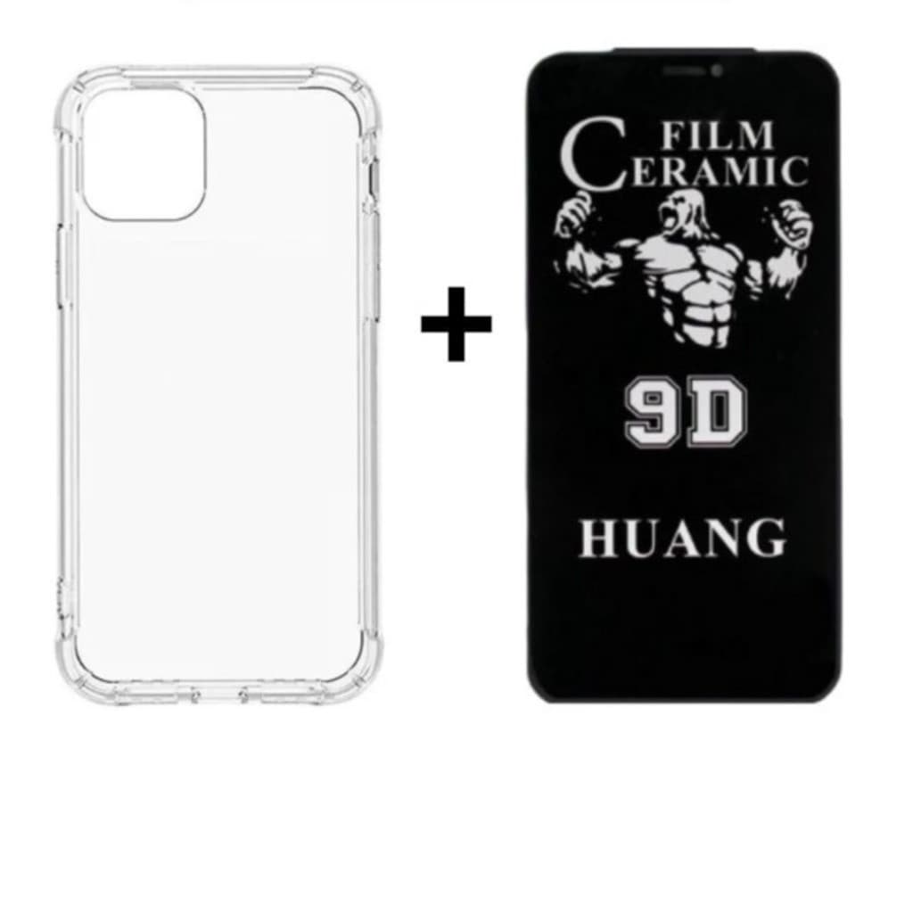 Kit 2em1 Capa Space + Película Cerâmica Privacidade Para iPhone 7 8 X XS 11 12 13 14 15 16 Pro Max