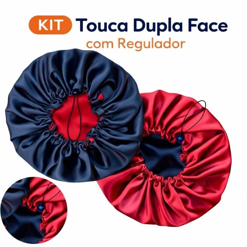 Kit 2 Touca de Cetim Dupla Face com Regulador Proteção e Conforto para seus Cabelos Antifrizz, Cores Sortidas