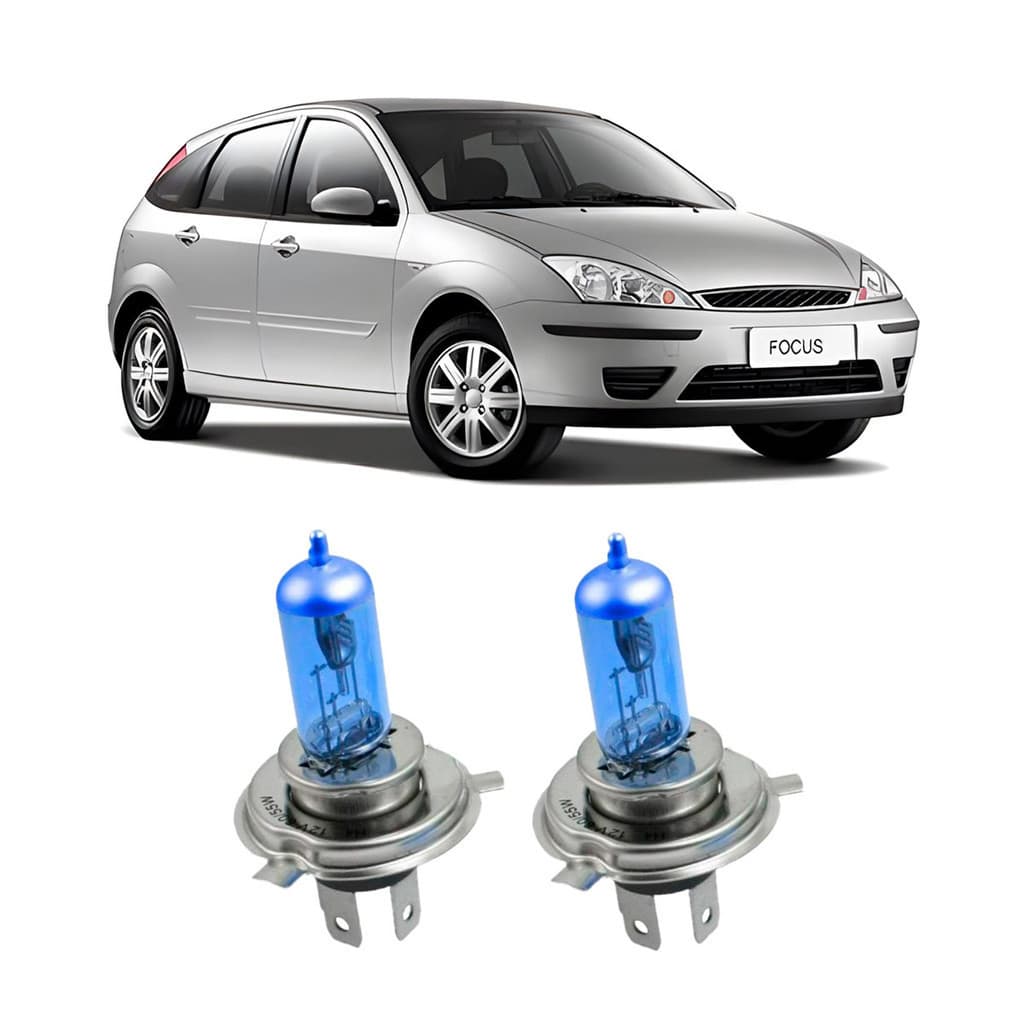 Par de Lâmpadas Super Branca Farol para Ford Focus 2000 2001 2002 2003 2004 8500k H4