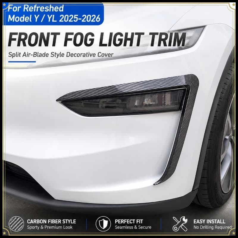 Para Tesla Modelo Y YL 2025-2026 Frente Luz De Nevoeiro Quadro Guarnição Estilo Fibra Carbono Pára-Choques Decoração Cap