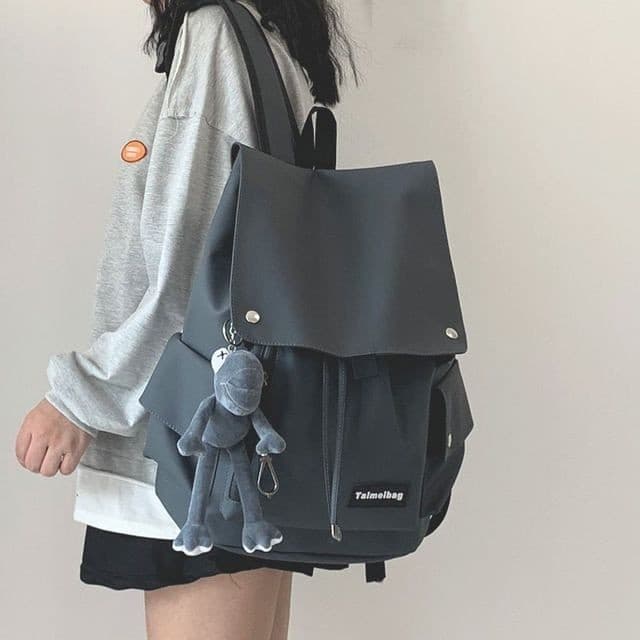 [SJB] Mochila com cordão com aba estilo japonês, mochila escolar para estudantes universitários, mochila de viagem para
