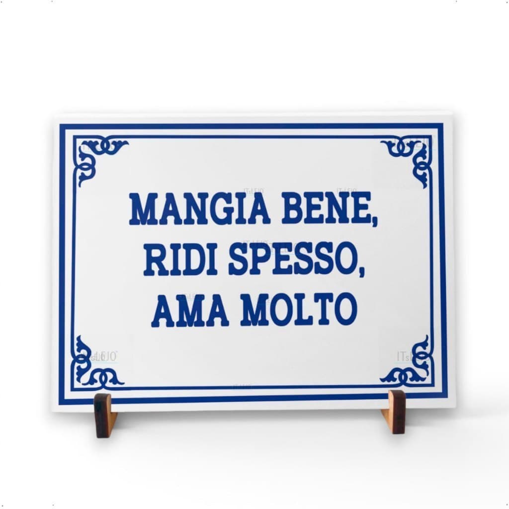 Azulejo Decorativo 15x20cm Frase “Mangia bene, ridi spesso, ama molto” | Estilo Português