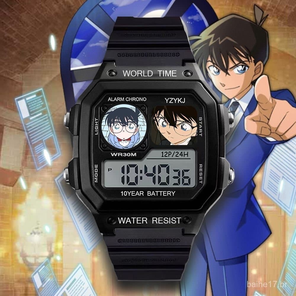 Relógio eletrônico popular de anime, novo e durável, com personagem do Ladrão Fantasma Kid Conan, para estudantes, GDNQ