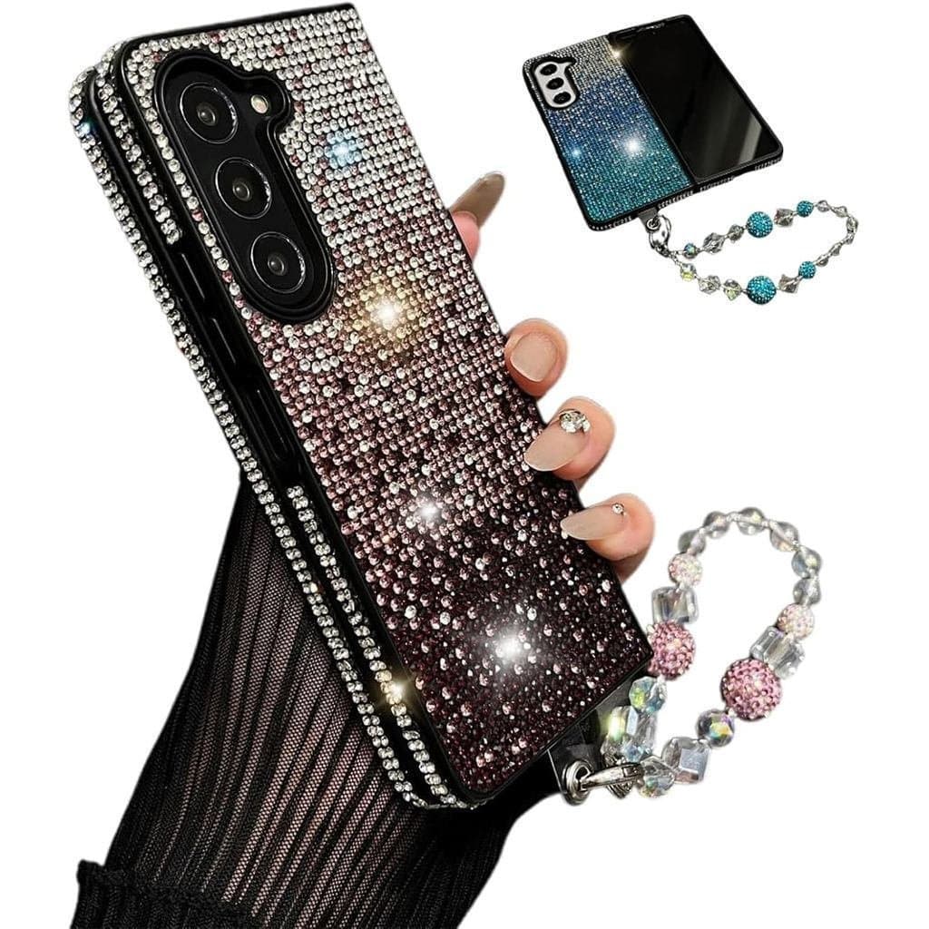 Capa para celular Samsung, com diamantes em degradê brilhantes e cordão, capa luxuosa para Samsung Galaxy Z, decorada co