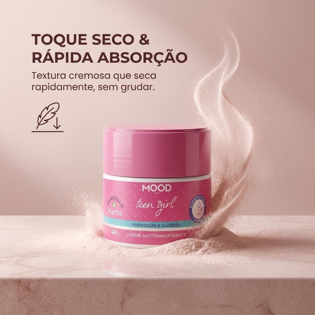 Creme Antitranspirante Mood Care Teen Girl 50g Proteção 48h Manteiga De Karité Hidratação Profunda