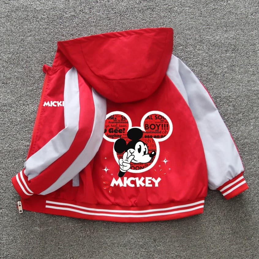 Novo Estilo Jaqueta de Beisebol Mickey Mouse para Meninos Primavera Outono Roupas Infantis com Capuz e B 4299