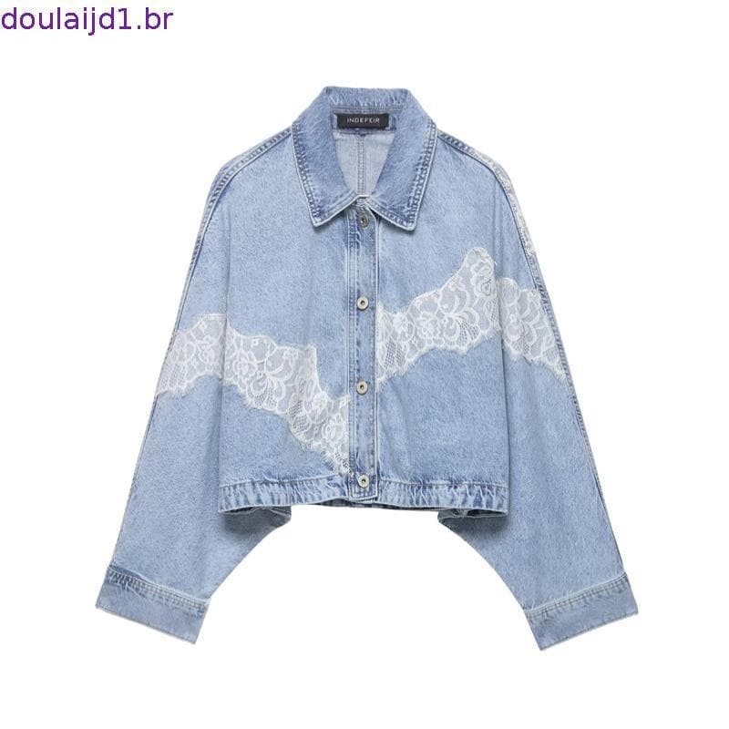 Jaqueta Jeans Recortada De Renda Com Mangas Compridas E Botões – Top Estilo Rua 20260402