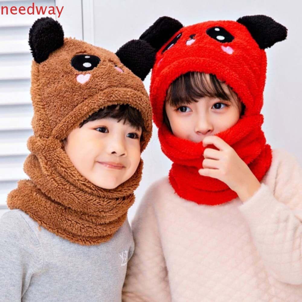 NEEDWAYB Chapéus De Lã De Inverno , Fofos De Caxemira Dentro De Cobertura Facial Completa Com Cachecol , Meninas , Menin
