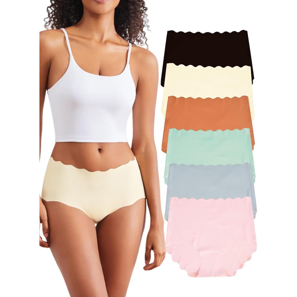 Kit 5 Calcinhas Fitness Yoga Ice Silk Secagem Rápida Sem Costura Borda Ondulada Cintura Média Invisível