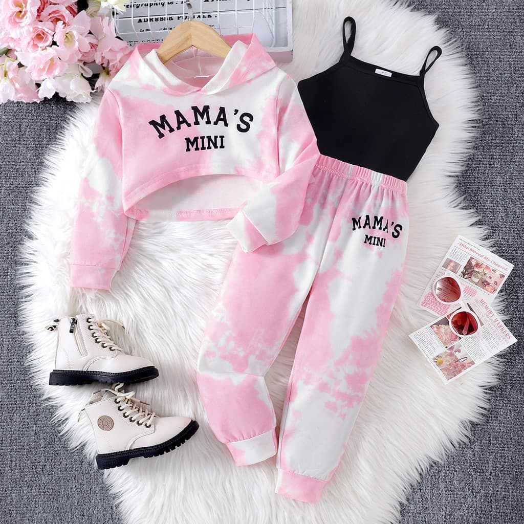 Conjunto de moletom com estampa de letras, top tipo camisola e calças para meninas, modelo 29H3