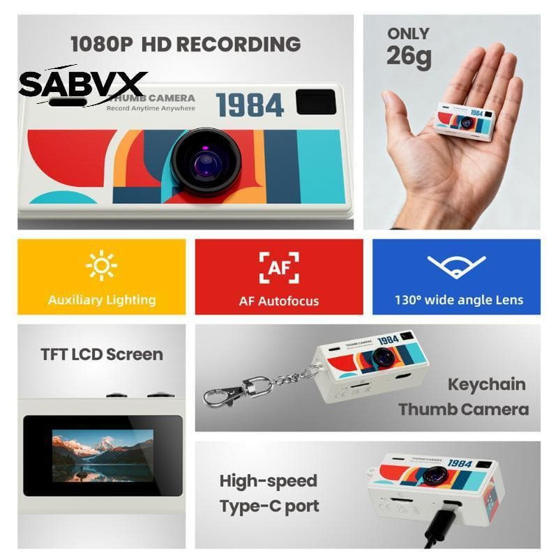 Câmera De Polegar SABVX 1080P HD Mini Chaveiro Gravador 26g Portátil AF Autofoco 130 ° Flash Embutido Grande Angular Mul