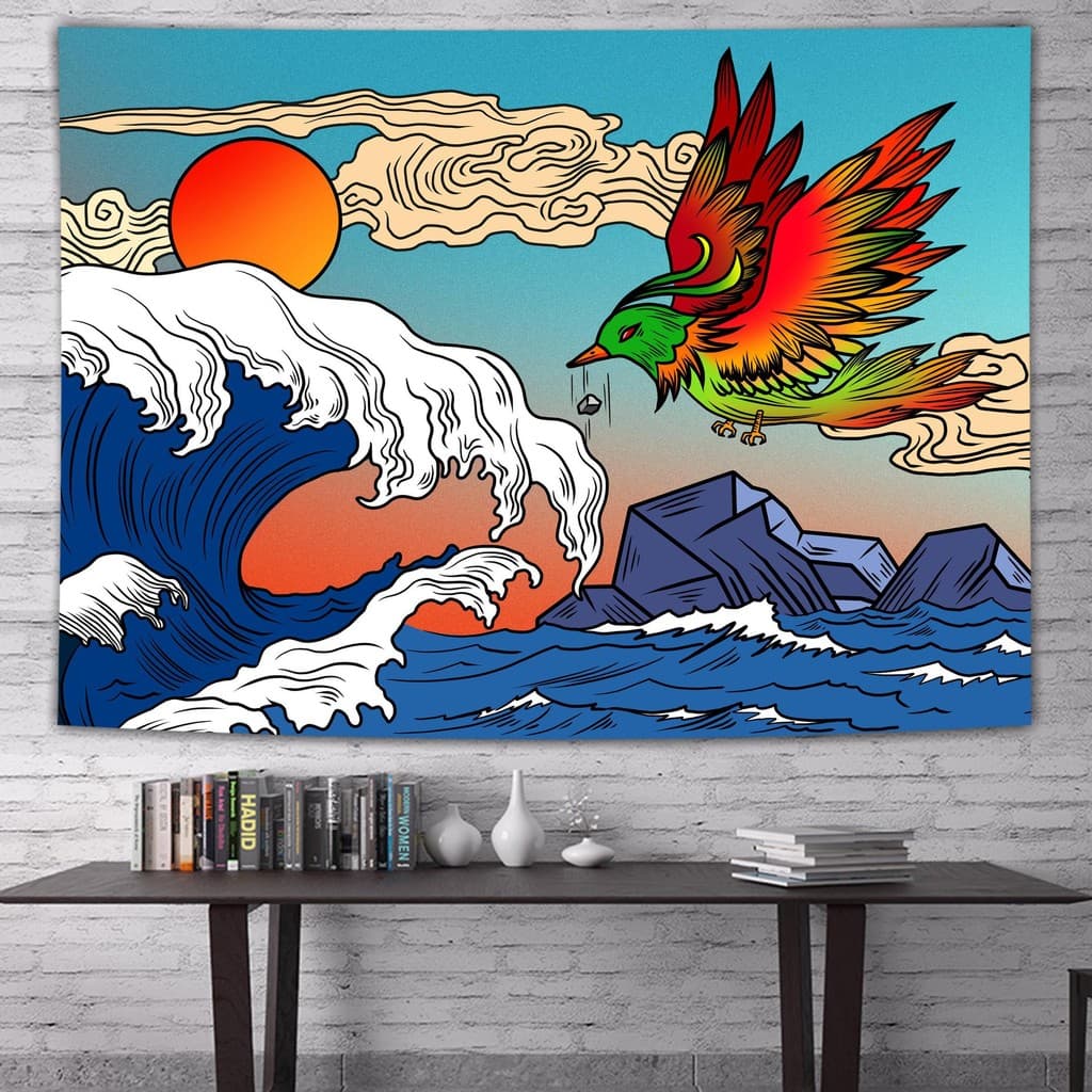 Tecido de fundo moderno, tapeçaria de parede estilo Ukiyo-e para Instagram, pano decorativo de estilo japonês para quart