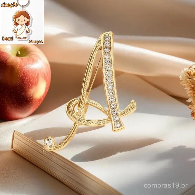 Moda Hoje 2 Peças Completa Strass Incrustado Ouro E Prata Alfabeto Letras Broches Alfinetes Roupas Minimalistas Acessóri