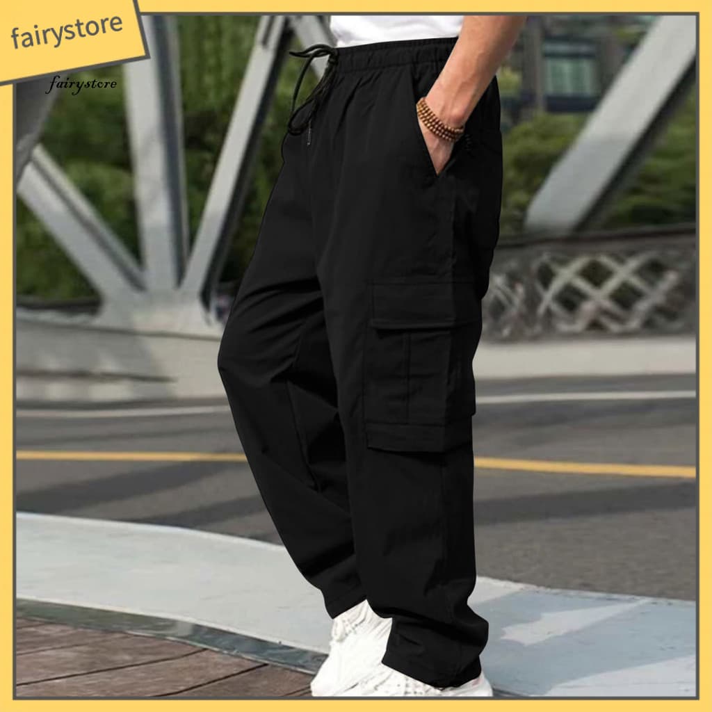 Secure Pocket Sweatpants Men's Spring Fall Cargo Pants Multi Pockets Elastic Waist Loose Street Style Joggers Casual Spo