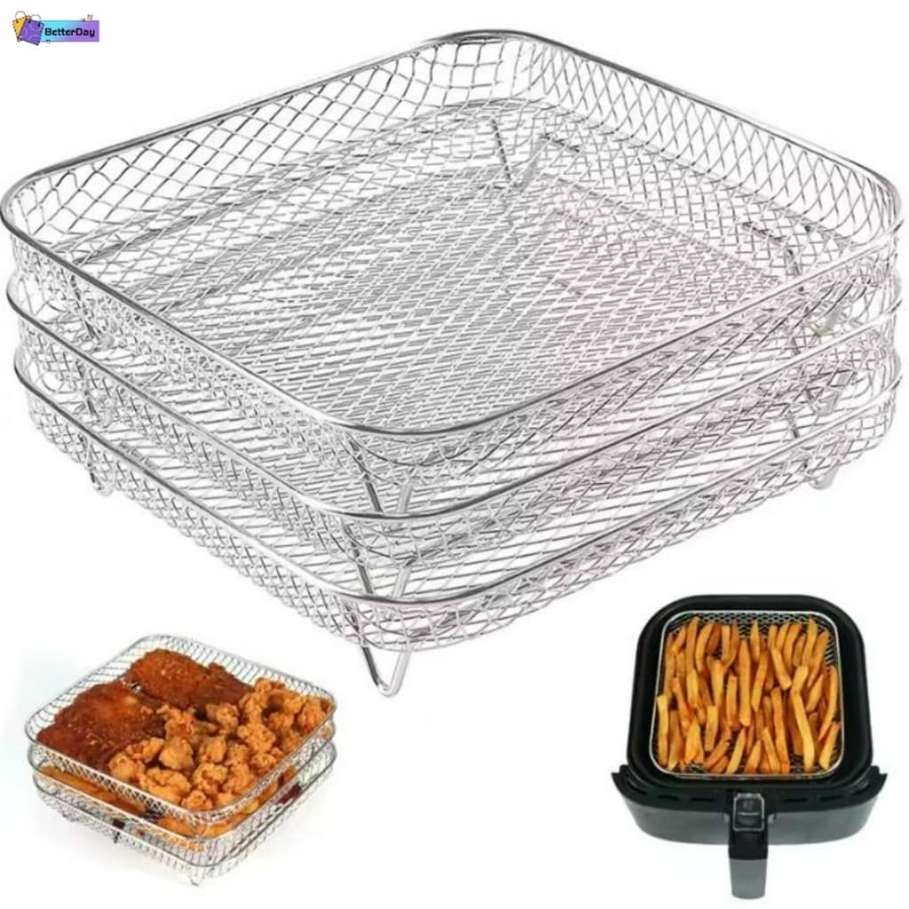Grelha para Air Fryer em Aço Inoxidável, Quadrada, Retangular, Circular, Cesto para Air Fryer com Drenagem IOTQ