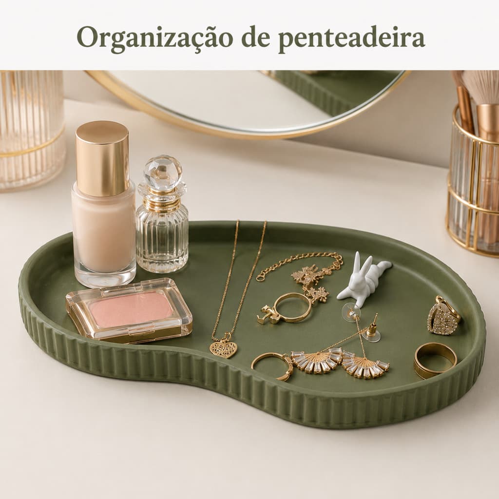 Bandeja Organizadora de Penteadeira Oval Porta Joias Maquiagem Perfume e Acessórios