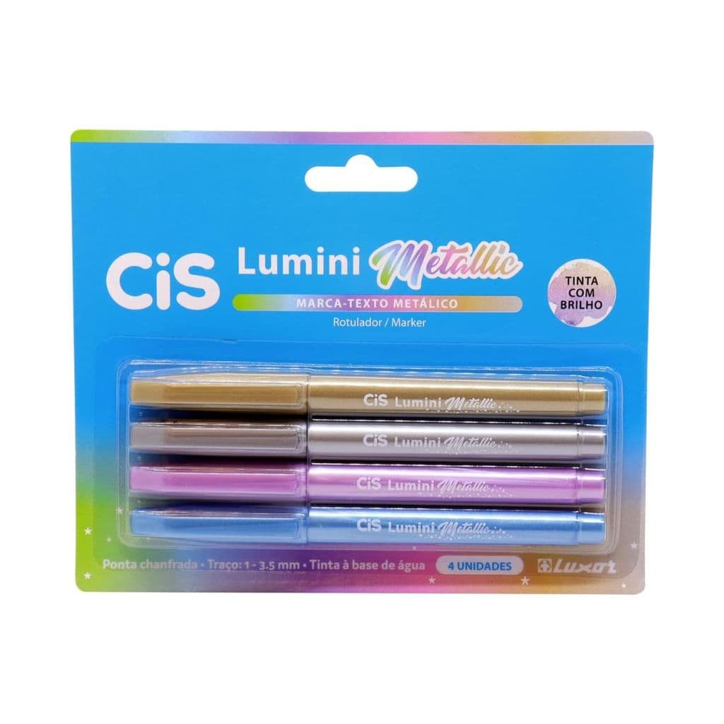 Caneta Marcador De Texto Lumini Metallic 4 Cores Cis