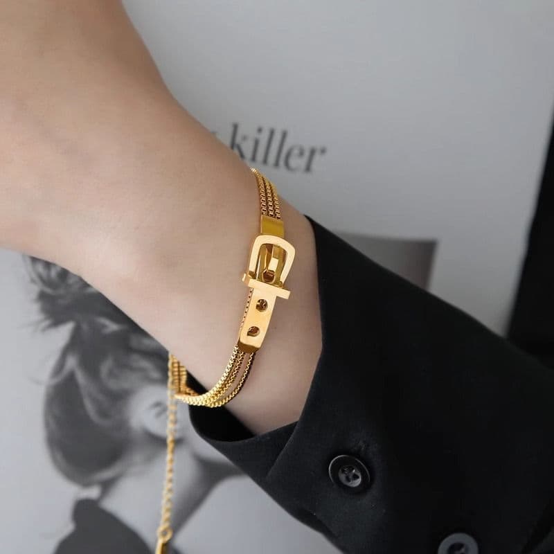 Pulseira de fivela de cinto de alta qualidade em aço de titânio temperamento feminino simples ins Hip Hop pulseira exage