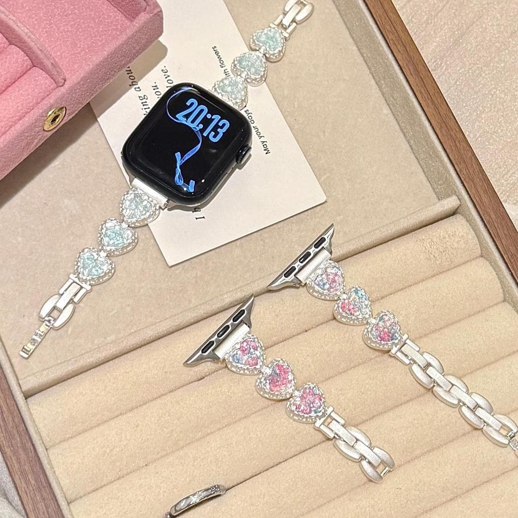 Feminino Elegante Glitter Strass Coração Pulseira De Relógio De Metal Universal 18 20 22mm Substituição Brilho Cristal C