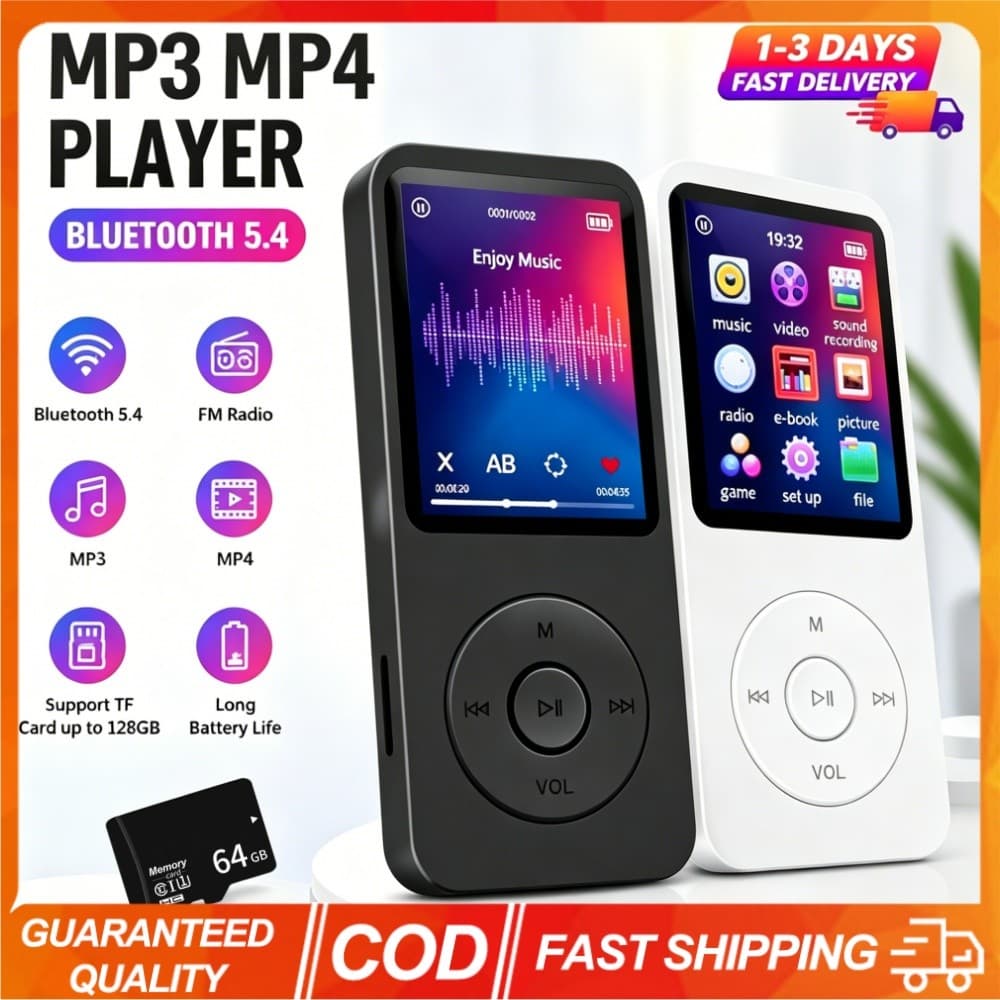 (Estoque Local) Mini Reprodutor MP4 Portátil Bluetooth 5.4 Com Rádio FM Gravador De Voz Walkman Leitor De Música Estéreo