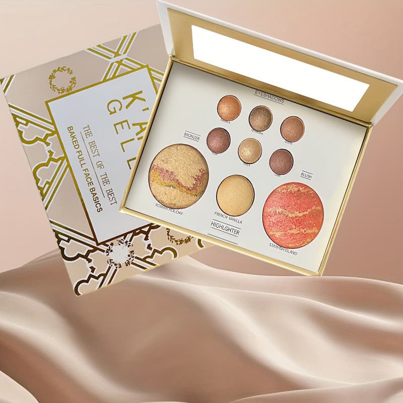 Capell paleta de sombras de 9 cores, paleta de maquiagem abrangente dourada, contorno de sombra, Blush, uma paleta de ma