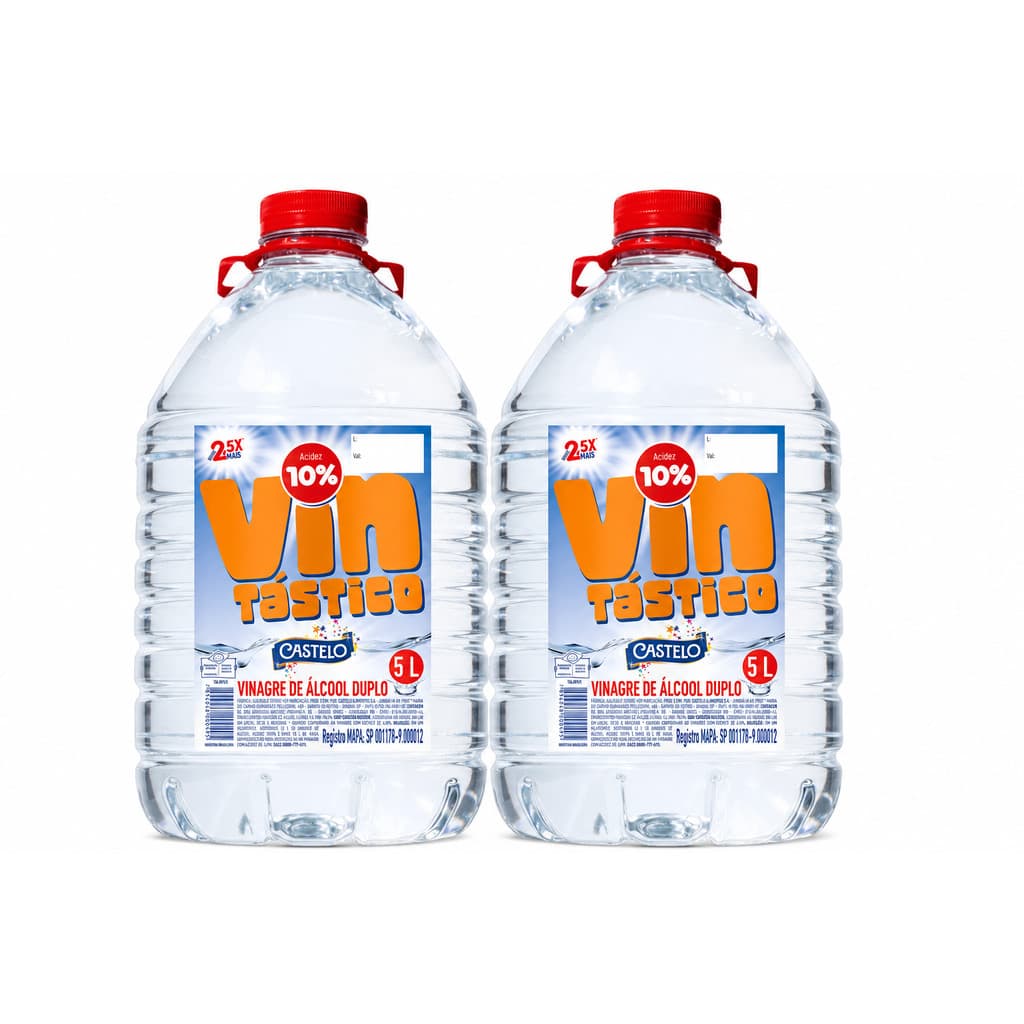 Kit 2 Vinagre de Álcool Vintástico 10% Castelo Bombona PET 5L super concentrado maior rendimento