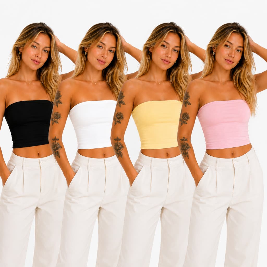 Kit 4 Croppeds Tomara Que Caia Femininos Suplex Top Faixa Tube Blusa Cropped Moda Feminina Verão Básico