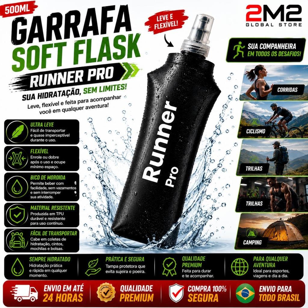 Soft Flask 500ml Garrafa Flexível Dobrável Corrida Trail Running Academia Bike Trekking Hidratação TPU