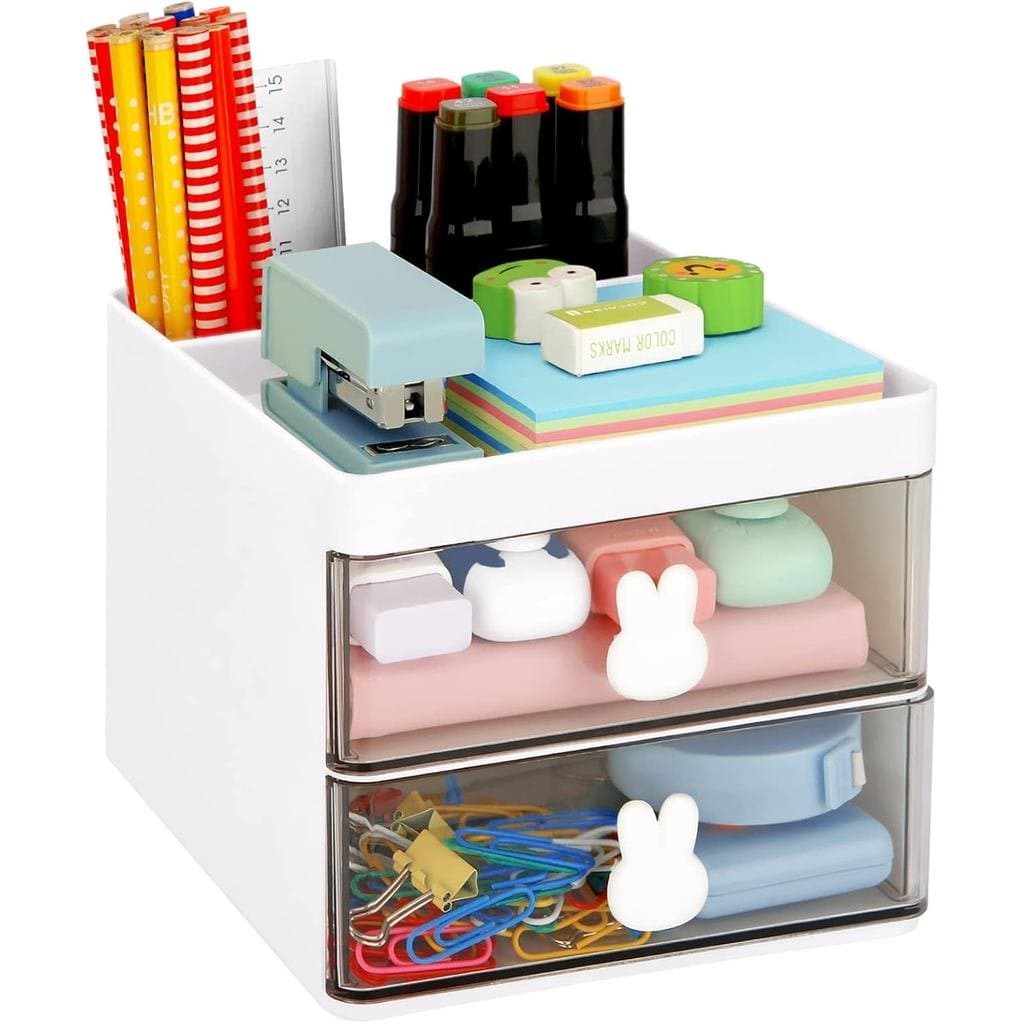 Organizador de Mesa Pequeno LETURE com Gaveta, Caixa de Armazenamento para Escritório, Suporte para Cartões de Visita/Ca