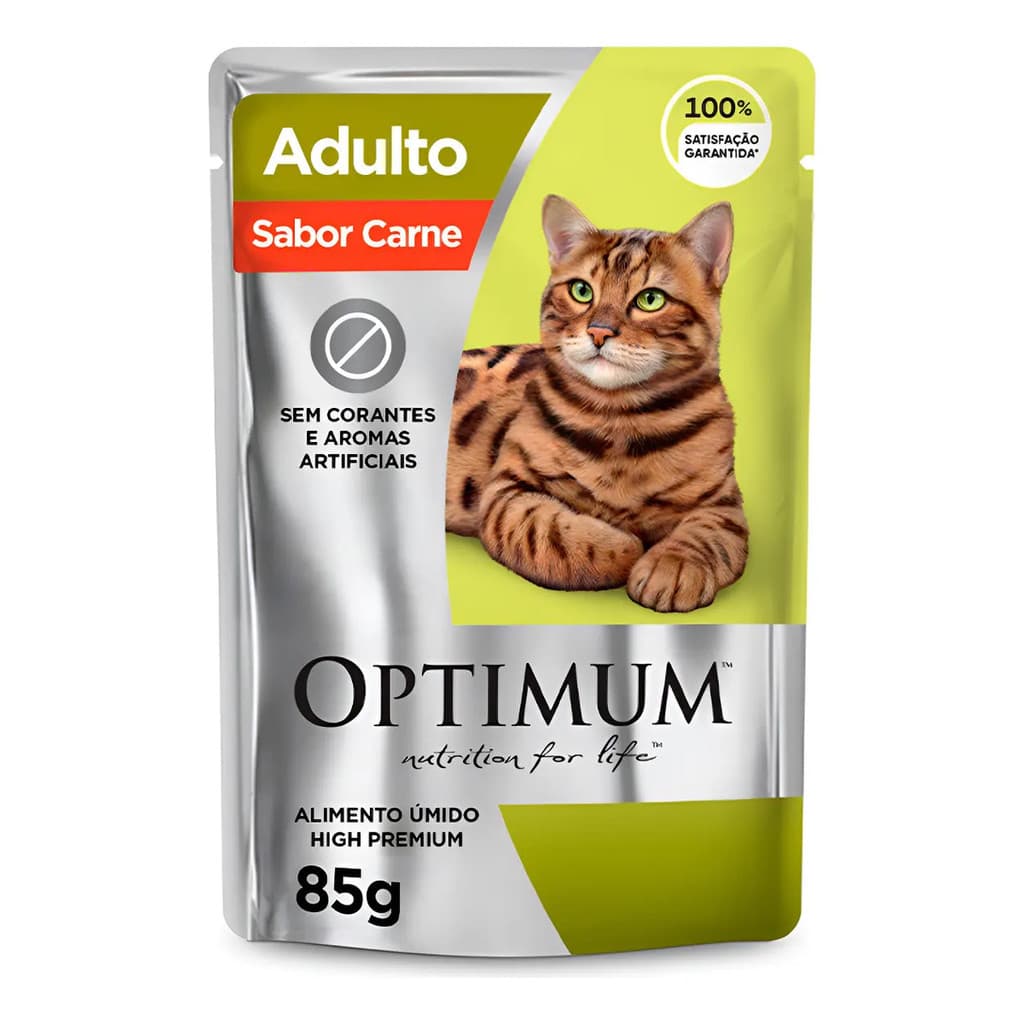 Caixa de Ração Úmida Optimum Sachê Gatos Adultos.  20un - 85g