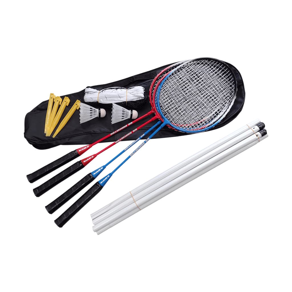 Kit Badminton com 4 Raquetes e 2 Petecas SS Esportes - Acompanha Capa de Transporte, Rede e Suporte
