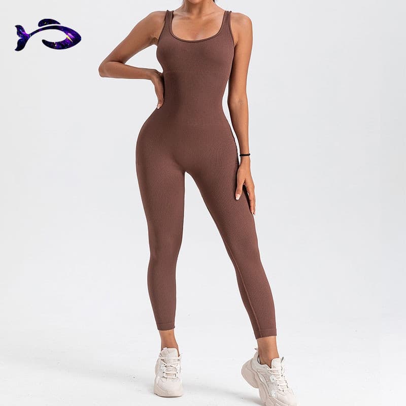 Macacão de Yoga Sem Costura para Mulheres, Macacão de Dança Feminino, Macacão de Fitness, Macacão com Costas Abertas par