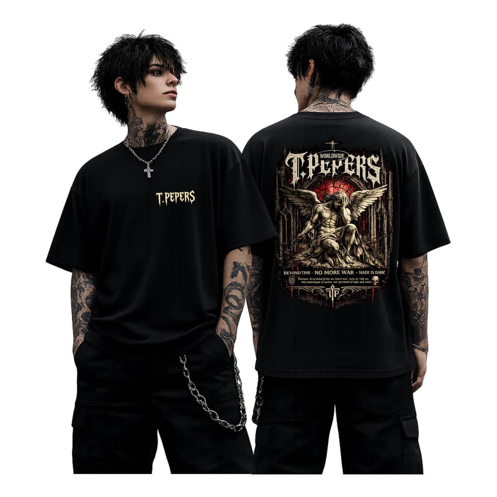 Camiseta Gótica Masculina Estampa Anjo Caído Streetwear